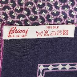 Brioni Purple Printed Satin Pocket Square and Tie 