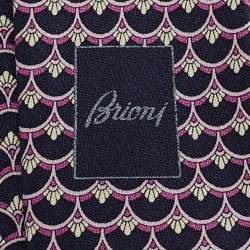 Brioni Purple Printed Satin Pocket Square and Tie 