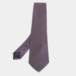 Brioni Purple Printed Satin Pocket Square and Tie 