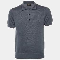 مملوكة مسبقًا Brioni Navy Blue Two-Tone Cotton Polo T-Shirt L