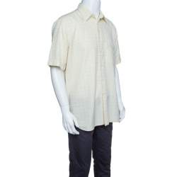 Pre Owned Brioni  Pale Yellow Checkered Cotton Short Sleeve Button Front Shirt XXL