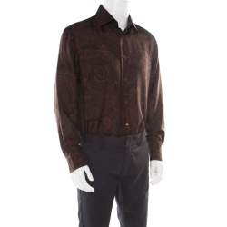 Pre Owned Brioni Brown Paisley Printed Silk Button Front Shirt L