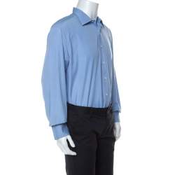 Brioni Blue Cotton Button Front Regular Fit Shirt XXXL