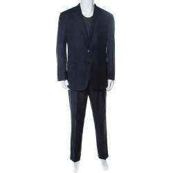 Pre Owned Brioni Navy Blue Super 170's Striped Wool Parlamento Suit XXL