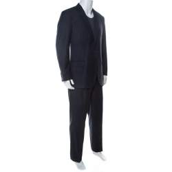 Pre Owned Brioni Navy Blue Super 170's Striped Wool Parlamento Suit XXL