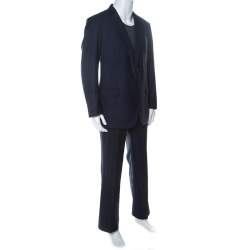 Pre Owned Brioni Navy Blue Wool and Silk Striped Parlamento Suit XXL