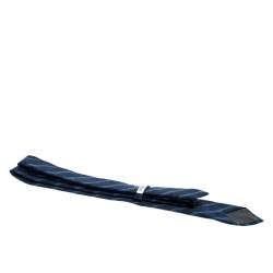 Pre Owned Brunello Cucinelli Blue Diagonal Striped Herringbone Weave Cotton Tie