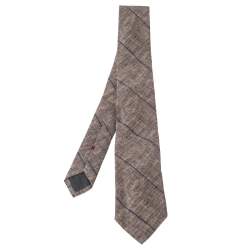 Brunello Cucinelli Beige Linen & Silk Diagonal Striped Tie