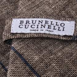 Brunello Cucinelli Beige Linen & Silk Diagonal Striped Tie