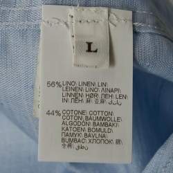 Brunello Cucinelli Light Blue Patterned Linen Blend Half Sleeve Shirt L