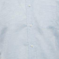 Brunello Cucinelli Light Blue Patterned Linen Blend Half Sleeve Shirt L