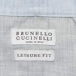 Brunello Cucinelli Light Blue Patterned Linen Blend Half Sleeve Shirt L