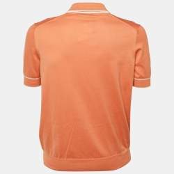 Pre Owned Brunello Cucinelli Orange Cotton Knit Polo T-Shirt L