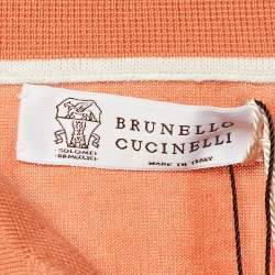 Pre Owned Brunello Cucinelli Orange Cotton Knit Polo T-Shirt L