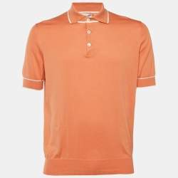 Pre Owned Brunello Cucinelli Orange Cotton Knit Polo T-Shirt L