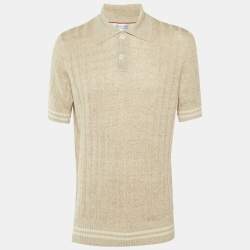 Pre Owned Brunello Cucinelli Beige Linen & Cotton Rib Knit Polo T-Shirt L