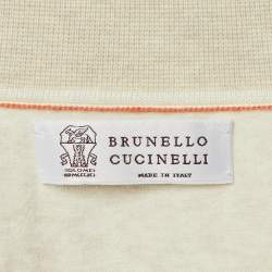 Pre Owned Brunello Cucinelli Cream Cotton Knit Polo T-Shirt L