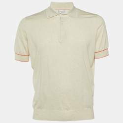 Pre Owned Brunello Cucinelli Cream Cotton Knit Polo T-Shirt L