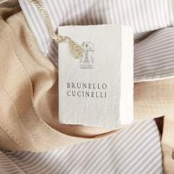 Pre Owned بنطلون برونيللو كوتشينيللي كتان وصوف مخطط بلون البيج بقصة مريحة مقاس متوسط -  ميديم