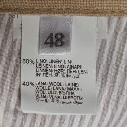 Pre Owned بنطلون برونيللو كوتشينيللي كتان وصوف مخطط بلون البيج بقصة مريحة مقاس متوسط -  ميديم