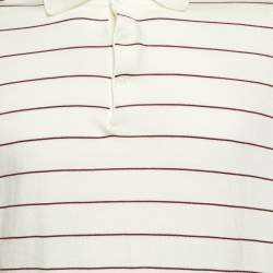 مملوكة مسبقًا تي شيرت برونيللو كوتشينيلي قطن مخطط أبيض محبوك بولو مقاس كبير - لارج