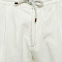 Pre Owned Brunello Cucinelli White Corduroy Leisure Fit Pants M