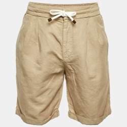Pre Owned Brunello Cucinelli Beige Linen & Cotton Drawstring Shorts M