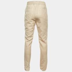 Pre Owned Brunello Cucinelli Beige Striped Linen & Wool Drawstring Waist Trousers M