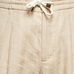 Pre Owned Brunello Cucinelli Beige Striped Linen & Wool Drawstring Waist Trousers M