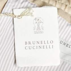Pre Owned Brunello Cucinelli Beige Striped Linen & Wool Drawstring Waist Trousers M