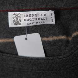 Brunello Cucinelli Grey Striped Cashmere Crew Neck Pullover XL