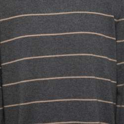 Brunello Cucinelli Grey Striped Cashmere Crew Neck Pullover XL
