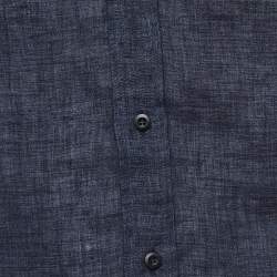 Pre Owned Brunello Cucinelli Navy Blue Solid Linen Washed Leisure Shirt XS