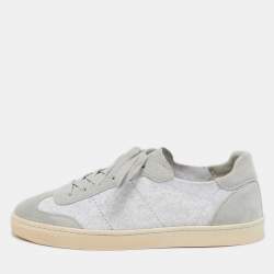 Brunello Cucinelli Grey Fabric and Suede Lace Up Sneakers Size 40