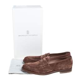Brunello Cucinelli Brown Suede And Leather Penny Loafers Size 42