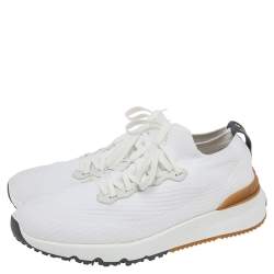 Brunello Cucinelli White Knit Fabric Lace Up Sneakers Size 44