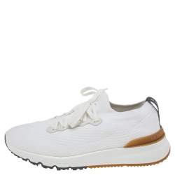 Brunello Cucinelli White Knit Fabric Lace Up Sneakers Size 44