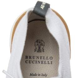 Brunello Cucinelli White Knit Fabric Lace Up Sneakers Size 44