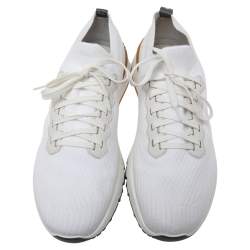 Brunello Cucinelli White Knit Fabric Lace Up Sneakers Size 44