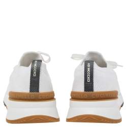 Brunello Cucinelli White Knit Fabric Lace Up Sneakers Size 44
