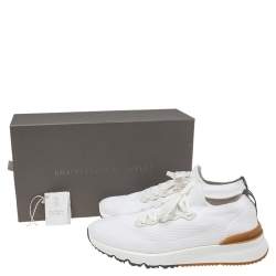 Brunello Cucinelli White Knit Fabric Lace Up Sneakers Size 44