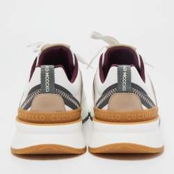 Brunello Cucinelli White Fabric And Leather Trimmed Sneakers Size 44
