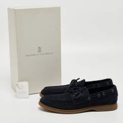 Brunello Cucinelli Navy Blue Suede Penny Slip On Loafers Size 43