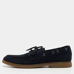 Brunello Cucinelli Navy Blue Suede Penny Slip On Loafers Size 43
