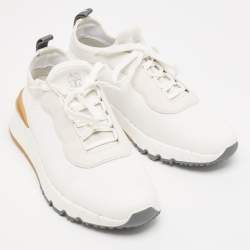 Pre Owned Brunello Cucinelli White Nylon and Leather Low Top Sneakers Size 39