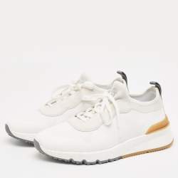 Pre Owned Brunello Cucinelli White Nylon and Leather Low Top Sneakers Size 39