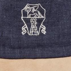 Brunello Cucinelli Blue/Beige Logo Embroidery Linen and Suede Baseball Cap M