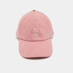 Pre Owned Brunello Cucinelli Pink Logo Embroidered Cotton Baseball Cap L