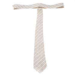 Brunello Cucinelli Beige and Cream Diagonal Striped Linen Tie