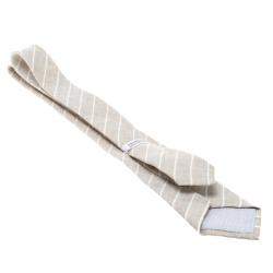 Brunello Cucinelli Beige and Cream Diagonal Striped Linen Tie